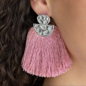 Pink and Silver Tassel Earrings